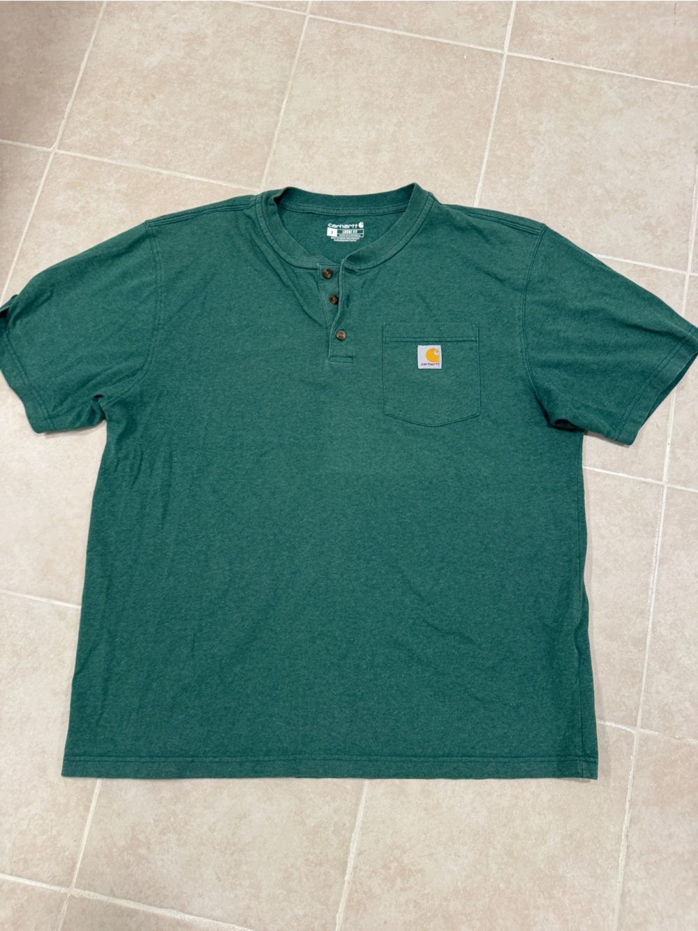 Carhartt Dark Green Short-Sleeve Henley with Pocket